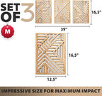 qmmp Modern Wooden Wall Sculptures - Set of 3 - Home Decor Accent - Large Wall Art for Living Room, Bedroom, Office - Easy Installation (Oak, Medium - Direction)