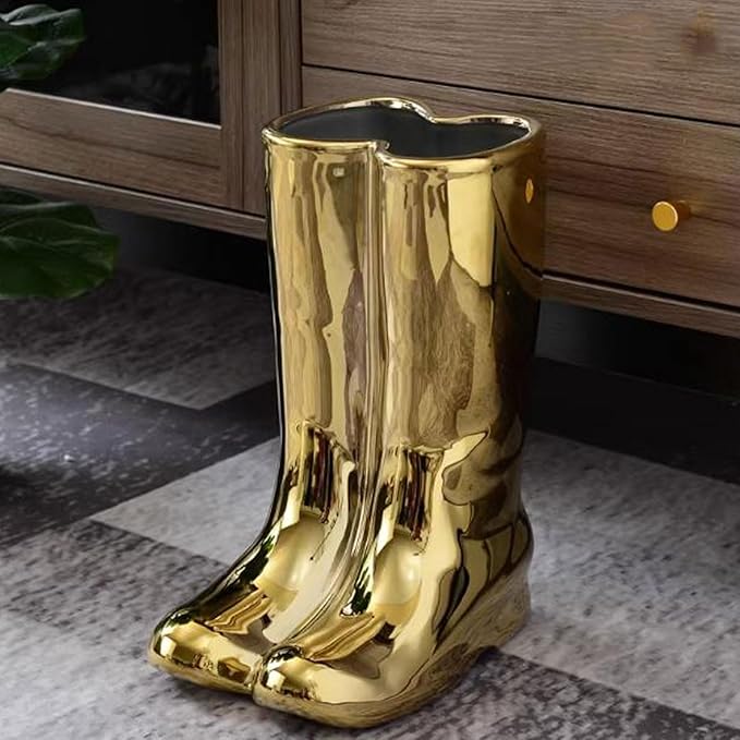 GLigeT Umbrella Stands Creative Boots Shape Umbrella Stand Holder Umbrella Bucket Umbrella Rack Barrel, Porcelain Ceramic Floor Vase Entryway Porch Indoor Umbrella Holder(Color:Gold)