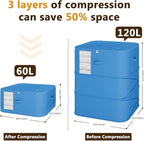 3-Layer Compressible with Zippers Blanket & Comforter Storage Bag,Ultra Space Saving Self Compression Organizer，Save 50% Space, 2 PCS，Blue