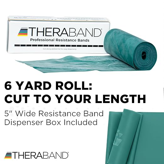 THERABAND Resistance Bands, 6 Yard Roll Professional Latex Elastic Band For Upper & Lower Body, Core Exercise, Physical Therapy, Pilates, Home Workouts, & Rehab, Green, Heavy, Level 4