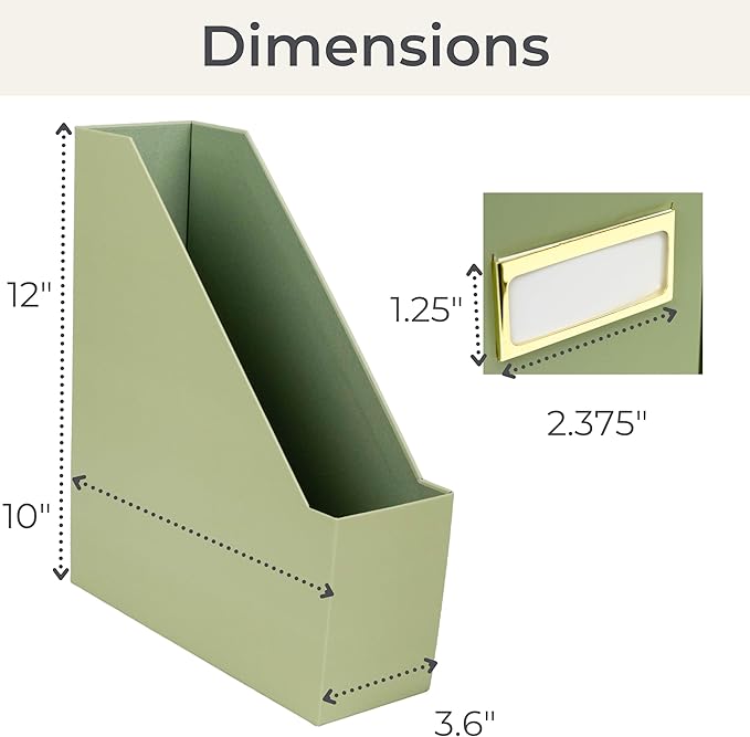 BLU MONACO | Set of 6 Foldable Magazine File Holders in Earth Green | Heavy-Duty Vertical File Organizers with Label Holders | Desk Organizer Set for Paperwork, Documents & Office Storage