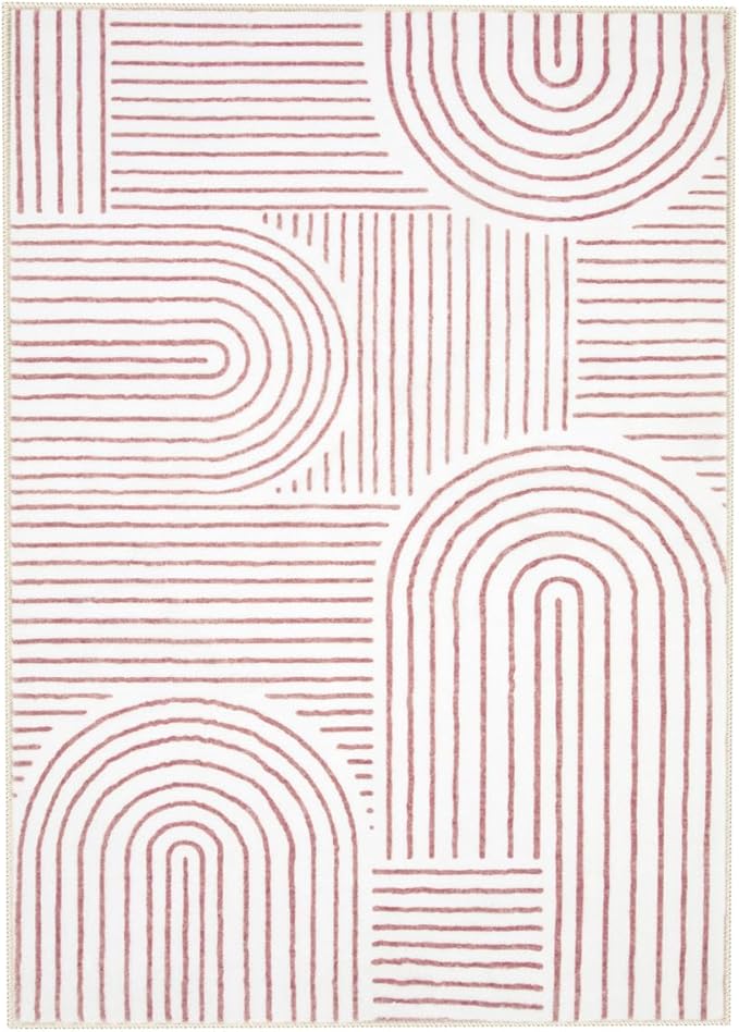Lahome Abstract Washable Area Rugs 5x7, Soft Pink Rugs for Living Room Ultra-Thin Non-Shedding Bedroom Rug, Modern Throw Rug Large Carpet for Dining Room Office(5'x7',Pink/White)