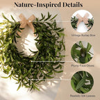 Artificial Olive Wreath for Front Door - 22 Inch Faux Greenery Wreath with Burlap Bow & Olives - Modern Farmhouse Wall Decor, Year Round Spring Summer Wreath for Indoor Outdoor Wedding Entryway