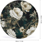 Wall Picture, with White Flowers Printed Circular Iron Hanging Picture,Wall Art Decor,Home for Bedroom Living Room Bathroom Decor,Iron Painting 11.8X11.8 in
