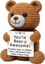 Positive Crochet Bear Gifts for Women Men, Emotional Positive Support Gift for Friend Coworker, Cute Mini Bear Desk Decor, Inspirational Thinking of You, Small Comfort Gift for Stress Relief