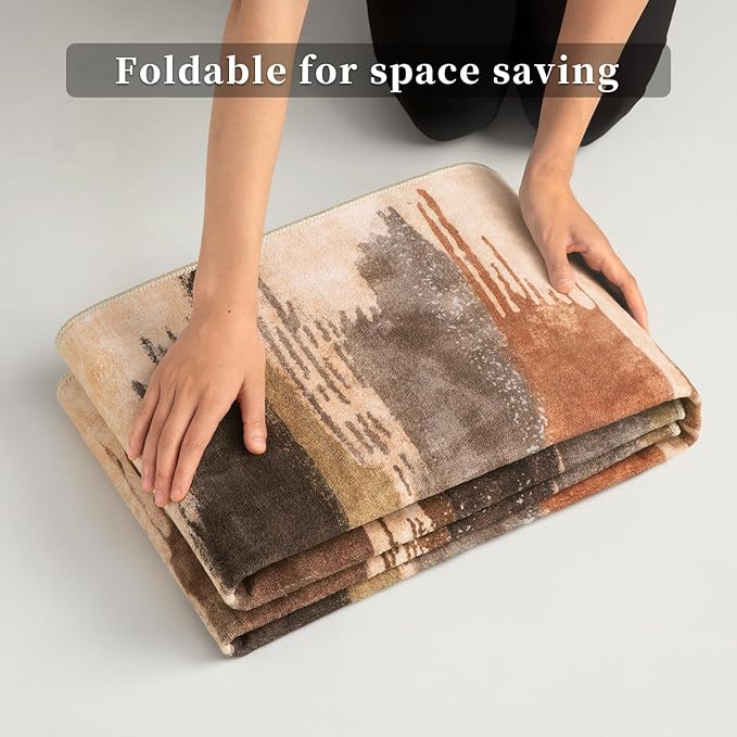 Ciicool 2x6 Washable Runner Rug, Modern Abstract Hallway Rugs Runner, Non-Slip Thin Accent Rug Lightweight Brown Grey Print Distressed Carpet for Laundry Entryway Bedroom Kitchen Indoor
