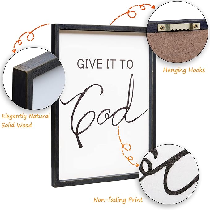 Set of 3 Framed Farmhouse Give it to God and Go to Sleep Signs Above Bed Wall Decors for Bedroom Wood Signs (Black, 16x24 inches)