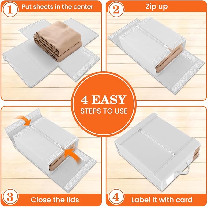 WOWBOX Sheet Organizers and Storage,Closet Bed Sheet Organizer Under Bed Storage and Organization with Label Cards & Clear Window for Bedding Sheets,Duvet Covers,Blankets (3 Pack，White)