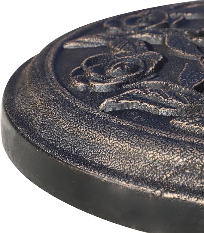 18" 20 Lbs Round Resin Umbrella Base Stand with Decorative Rose Floral Pattern & Easy Setup, Antique Bronze