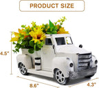 Sunflower Metal Truck with Artificial Flower Vintage Farm Pickup Farmhouse Tabletop Tiered Tray Decor, Rustic Farmhouse Decor for Table Top Decor Home Kitchen(White)