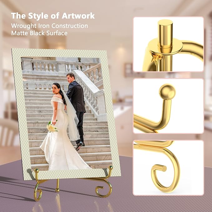 6 Pack 3 Size Iron Display Stand, Gold Easel Plate Display Photo Holder Stand, Displays Picture Frams, Decorative Plates, Tablets, Books and Artworks (4, 6, 8 Inch)