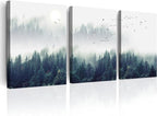 3 Piece Canvas Wall Art for Living Room - Misty Forests of Evergreen Coniferous Trees in an Ethereal Landscape - Modern Home Decor Stretched and Framed Ready to Hang - 16"x24"x3 Panels wall decor