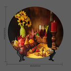 Decorative Ceramic Plates, 8 Inch, Fruit And Nut Decorated Red Wine Round Display Plate, Decorative Plates with Stand, for Display Living Room Kitchen Closet Table Decor