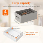 Lifewit 4 Pack Clothes Organizer, 6 Grids Closet Jean Storage Bins with Handles and Support Boards, Foldable Drawer Organizer for Sweater, Pants, T-shirt, Dress, Grey, 42 x 27 x 17 cm/16x10x7''