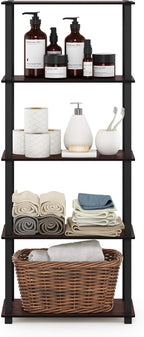 Furinno Turn-N-Tube 5-Tier Multipurpose Shelf / Display Rack / Storage Shelf / Bookshelf, Square Tubes, Dark Cherry/Black