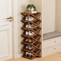 The 9-Tier No-Assembly Bamboo Rack, Foldable Space-Saving Organizer for Shoes, No Assembly Narrow Shoe Shelf for Entryway Closet Dorm (Brown, 7)