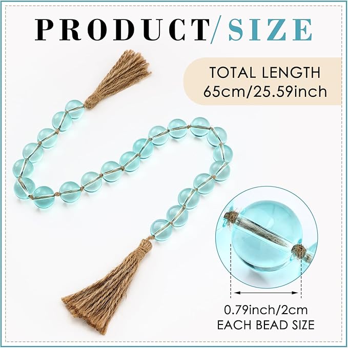 Misdary Modern Glass Beads Garland with Tassels, Blue Home Accent for Home Tray Shelf Coffee Table Living Room, Boho Decor Indoor Outdoor Stylish Tabletop Decoration, 25.6 Inch