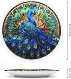 Decorative Plates, Watercolor Peacock Stained Glass Design Display Plate for Home Office Kitchen Table Decor Porcelain Plates 8 Inch, Gifts for Peacocks Lover