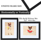 8x10 Picture Frame Black for Wall or Tabletop Display with Real Glass, 8x10 Art Wooden Frame with Mat of 5x7 Photo for Home Decor Gifts