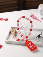 Valentine’s Day Wood Bead Garland with Tassels and XOXO Wooden Embellishments Rustic Farmhouse Tiered Tray Wedding Decorations Home Decor (Red & White XOXO)