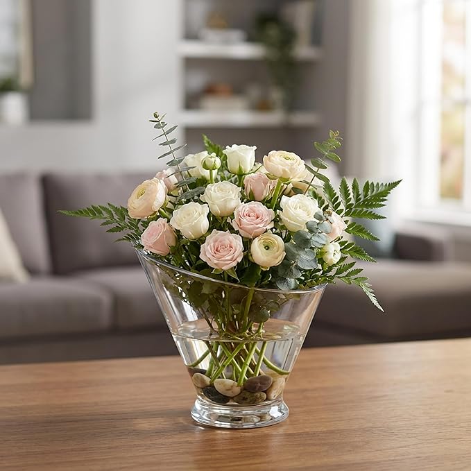 WGVI Slant Cut Calyx Glass Vase, Width 7.25", Height 6.25", Clear Terrarium, Candy Dish, Fruit Jar, Floral Container for Wedding Party Event, Home Office Decor, 8 Pieces