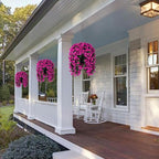 HyeFlora Artificial Fake Hanging Flowers Plants for Outdoor Outside Decoration, 2PCS Faux Silk UV Resistant Look Real Fuchsia Morning Glory Trailing Vines for Home Planter Porch Patio