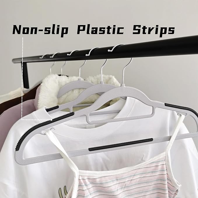 50 Pack Plastic Clothes Hangers- 16.5 Inch Slim Space Saving Hangers for Closet, Heavy Duty Non-Slip Hangers with 360° Swivel Hooks for Hanging Coats, Suits, Jackets, Shirts,T-Shirt