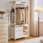 Clothes Rack for Hanging Clothes, 2 Drawers, Heavy Duty Garment Racks with Shelves, Clothes Rack with Hanging Hooks, White YD-TM080W