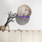 Rooster Decorative Plate Stand, 6 Inch, Purple Wreath Around The Rooster Round Display Plate, Table Top Plate Decor with Stand, Ceramic Craft for Wall Hanging Decorative