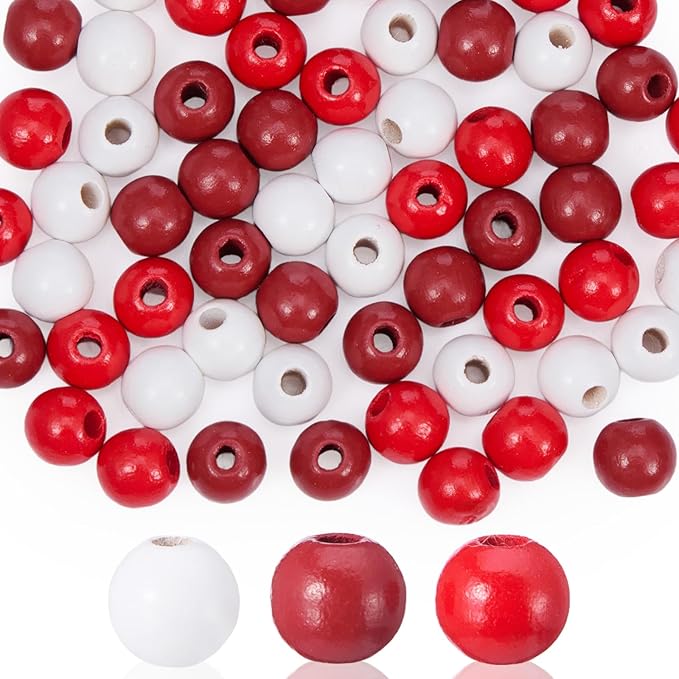 Equsion Seasonal Wooden Bead Garland with Tassels, 3.3 ft Holiday Vintage Boho Bead Garland Easter Tray Decoration, Vase Wall Room Art Birthday Party Decoration(Burgundy, Red, White)