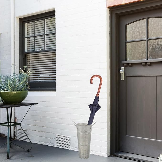 Alipis Metal Umbrella Stand Rack Standing Umbrella Holder Bin Canes Walking Sticks Holder Galvanized Metal Vases Farmhouse French Bucket with Handles Silver