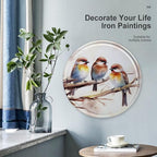 Wall Picture, with Birds Resting on Tree Branch Printed Circular Iron Hanging Picture,Wall Art Decor,Home for Bedroom Living Room Bathroom Decor,Iron Painting 11.8X11.8 in