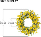 24 Inch Yellow Daisy Wreath, Artificial Spring Summer Wreath with Eucalyptus Leaves, Yellow Forsythia Flowers Front Door Wreath for Indoor Outdoor Home Farmhouse Wall Window Porch Decor