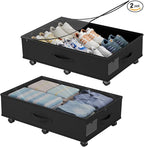 Babenest 2-Pack Under Bed Storage Organizer with Clear Zippered Lid, Foldable Rolling Underbed Drawers on 6 Wheels, Space Saving Clothes, Shoes, Toy Storage for Bedroom, Dorm, Closet