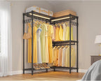 VIPEK L4L Portable Closet with Dimmable LED Lights, L Shaped Clothes Rack for Corner Space-Saving Storage, 3 Hanger rods for Hanging Heavy Duty Coats, Max Load 810LBS, Black