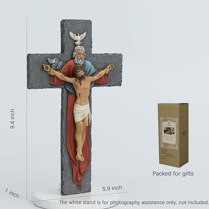 BC Catholic Holy Trinity Crucifix Wall Cross, 9.5" H Jesus Christ Wall Decor, Religious Gifts, Catholic Christian Home Decor, Renaissance Wall Sculpture handpainted by Buildclassic