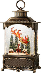 Christmas Snow Globes Village Snow Globe Lantern, Lighted Christmas Decorations Indoor for Home with Music Timer Glitter, Santa Claus Church Scene Festival Gifts, USB & Battery Operated