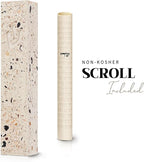 SURI Mezuzah for Door – 7 Inch Terrazzo Pink Concrete Mezuzah Case with Printed Scroll, Self-Stick Jewish Entry Design, Fits a 6 Inch Scroll, Gift Box Included