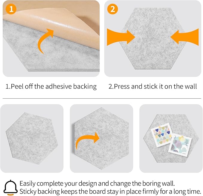 10PCS Hexagon Cork Board Tiles Alternative - 12x10 Inch Frameless Felt Bulletin Board for Wall, Adhesive Cork Board Tiles for Office & Home Decor, Sound Absorbing Pin Boards for Walls & Photos