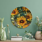 Decorative Plates, Autumn Flowers Stained Glass Design Ceramic Dinner Plate Home Wobble-Plate with Display Stand, Wall Hanging Decor for Kitchen Household 6 Inch, Gifts for Sunflower Lover