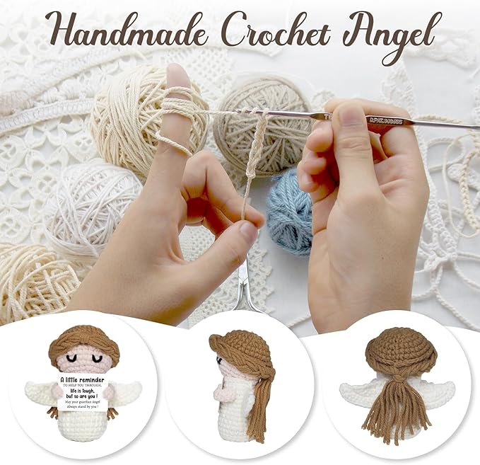 Handmade Positive Crochet Angel - Life is Tough But So are You - Birthday Gifts, Get Well Gifts for Women Men Kids Bestie, Inspirational Gift for Friends Student, Coworker