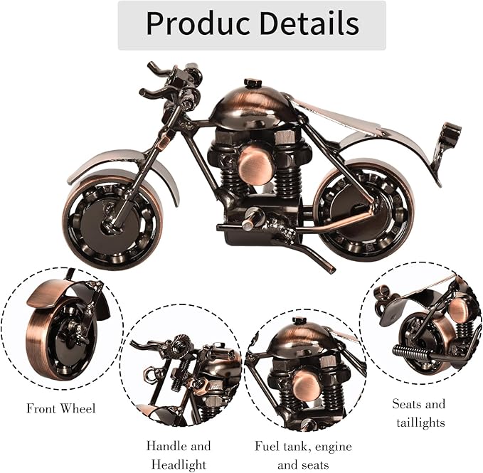 Metal Motorcycle Model - Collectible Moto Decor, Ideal Motorcycle Gifts for Men, Handcrafted Metal Replica for Study/Office/Living Room Decoration