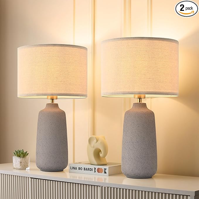 BrightWe Earth Brown Ceramic Table Lamp Set of 2 Tall 22in Lamps for Living Room End Table Bedroom Farmhouse Rustic Lamp Set Bedside Nightstand Lamps Set of Two Side Table Lamps, 22IN