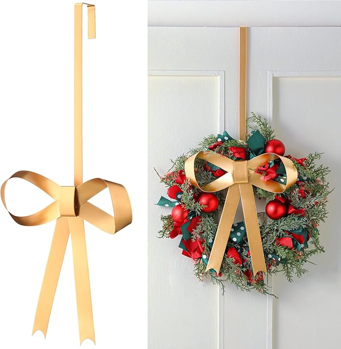 Blulu 22.5 Inch Valentine's Day Wreath Door Hanger Metal Bow Hanging Hook Front Door Metal Hanging Hook Decorative Adjustable for Valentine's Day Holiday Home Window Decor
