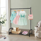 Kids Clothing Rack, Kids Dress Up Storage Rack, Small Clothes Rack with Metal Storage Shelf, Kids Closet Organizers and Storage (Black)