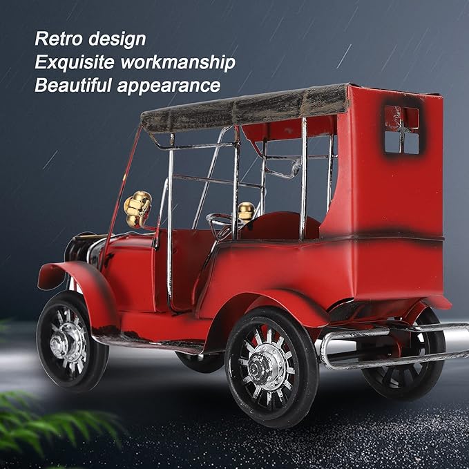 Antique Car Model, Vintage Retro Metal Car Toy, Iron Craft Desktop Ornament with Warm Finish, Decorative Collectible for Home Office Bar Display