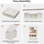 GRANNY SAYS Hanging Closet Organizer with Drawers, 4 Shelf Dividers Closet Hanging Organizer, Foldable Hanging Shelves for Clothes Organizer, Small Closet Organizers and Storage, Beige