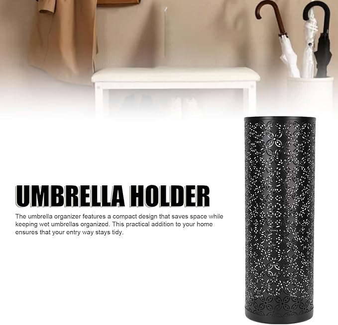 Metal Round Umbrella Stand Rack, FreeStanding Umbrella Holder for Entryway, Home, Office (Black)