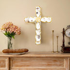 QEQEKAKA Cross Wall Decor - Handmade Oyster Shells Cross Wood Wall Decor for Christian Wall Art Decor Religious Gift Indoor Outdoor Home Decor
