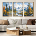BINCUE Framed Mountain Landscape Wall Art Nature Forest Wall Decor Tree and River Art Print Nature Landscape Artwork Mountain Forest Wall Pictures for Living Room Bedroom Office Farmhouse 16x24 Inches Set of 3 Gift